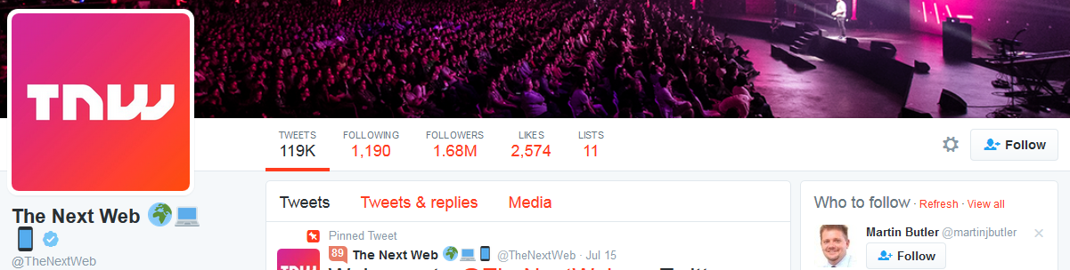 The Next Web rocking icons in their Twitter name